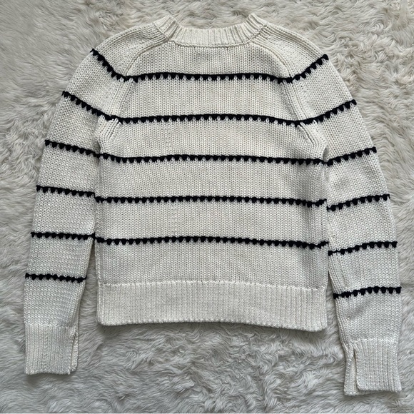 Madewell Sweater Textured Cotton Crewneck in Stripe Bright Ivory Navy Stripe S - Picture 5 of 13
